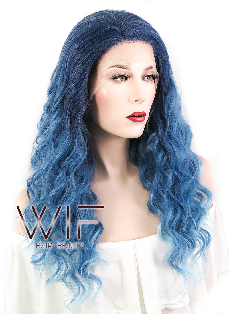 16" Curly Two Tone Blue Lace Front Synthetic Wig LF1586