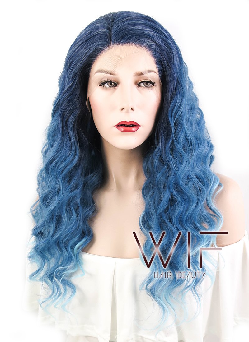 16" Curly Two Tone Blue Lace Front Synthetic Wig LF1586