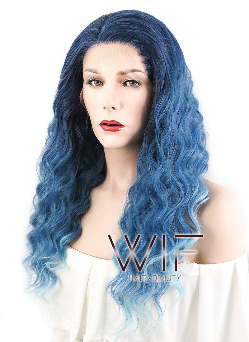16" Curly Two Tone Blue Lace Front Synthetic Wig LF1586