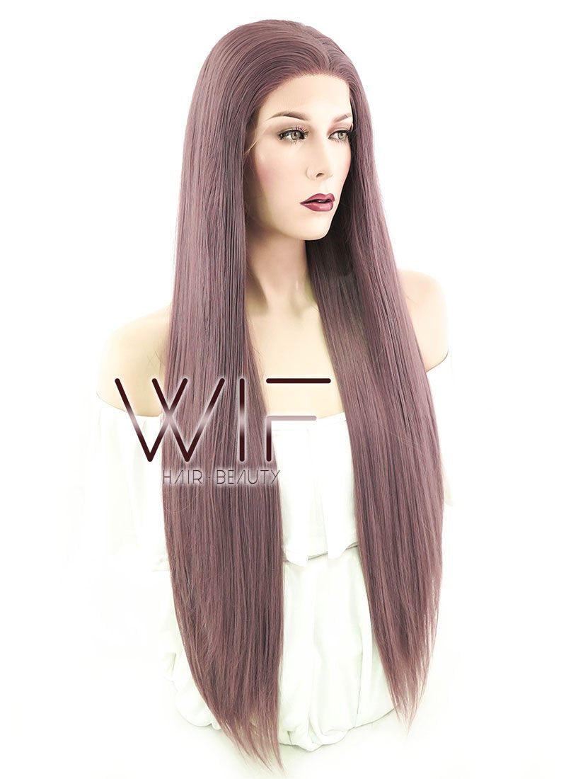 28" Long Straight Ash Purple Lace Front Synthetic Hair Wig LF1587