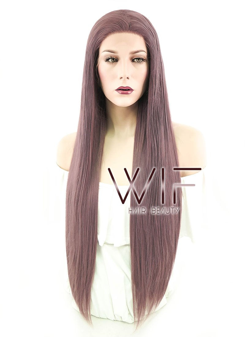 28" Long Straight Ash Purple Lace Front Synthetic Hair Wig LF1587