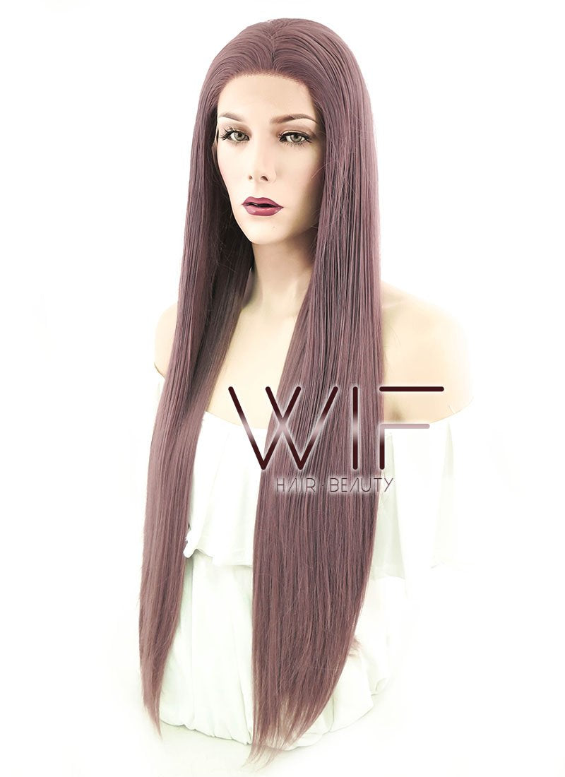 28" Long Straight Ash Purple Lace Front Synthetic Hair Wig LF1587
