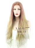 22" Long Curly Reddish Brown Light Blonde Ash White Ombre Lace Front Synthetic Hair Wig LF1588
