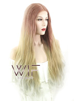 22" Long Curly Reddish Brown Light Blonde Ash White Ombre Lace Front Synthetic Hair Wig LF1588