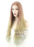 22" Long Curly Reddish Brown Light Blonde Ash White Ombre Lace Front Synthetic Hair Wig LF1588