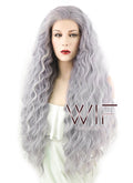28" Curly Purplish Grey Lace Front Synthetic Wig LF1589