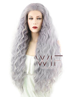 28" Curly Purplish Grey Lace Front Synthetic Wig LF1589