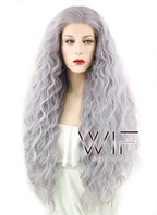 28" Long Curly Purplish Grey Lace Front Synthetic Hair Wig LF1589
