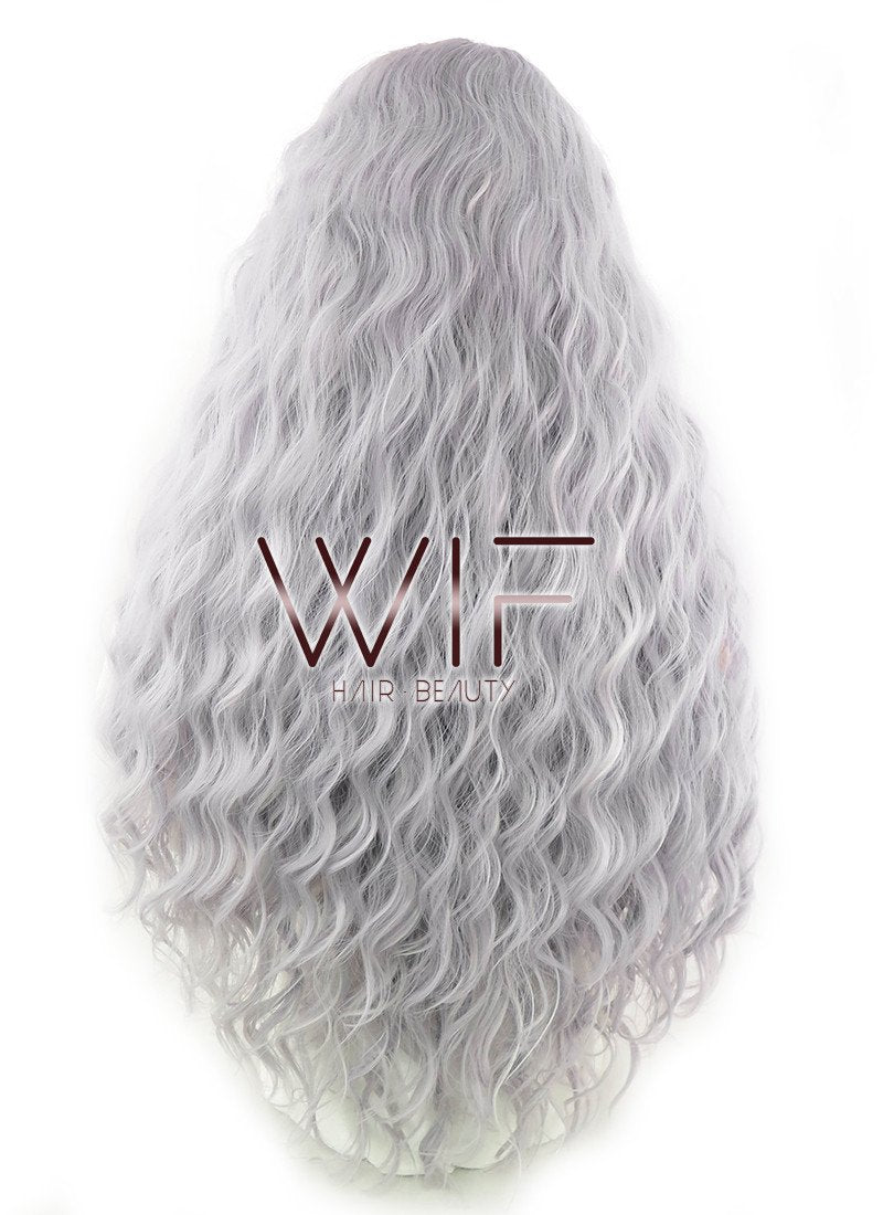28" Long Curly Purplish Grey Lace Front Synthetic Hair Wig LF1589