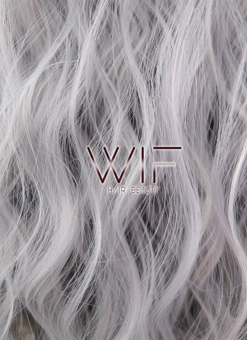 28" Long Curly Purplish Grey Lace Front Synthetic Hair Wig LF1589