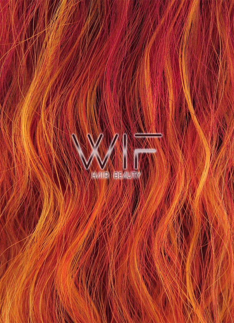 28" Long Curly Two Tone Red Mixed Orange Lace Front Synthetic Hair Wig LF1590