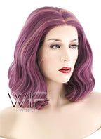 14" Medium Curly Purple with Pink Tips Lace Front Synthetic Hair Wig LF1593