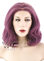 14" Medium Curly Purple with Pink Tips Lace Front Synthetic Hair Wig LF1593