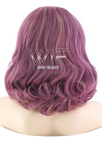 14" Medium Curly Purple with Pink Tips Lace Front Synthetic Hair Wig LF1593