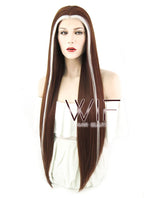 28" Straight Brown Mixed White Marvel Comics X-Men's Rogue Lace Front Synthetic Wig LF1601