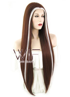 Marvel Comics X-Men's Rogue 28" Long Straight Brown With White Tips Lace Front Synthetic Hair Wig LF1601