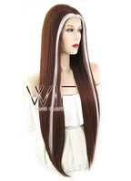 Marvel Comics X-Men's Rogue 28" Long Straight Brown With White Tips Lace Front Synthetic Hair Wig LF1601