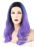 16" Wavy Blue Purple Ombre With Dark Roots Lace Front Synthetic Wig LF1603