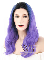 16" Wavy Blue Purple Ombre With Dark Roots Lace Front Synthetic Wig LF1603