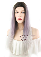 18" Straight Purple Grey Ombre With Dark Roots Lace Front Synthetic Wig LF1604