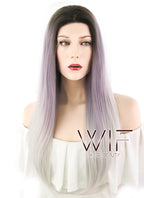 18" Long Straight Brown Purple Grey Mixed Lace Front Synthetic Hair Wig LF1604