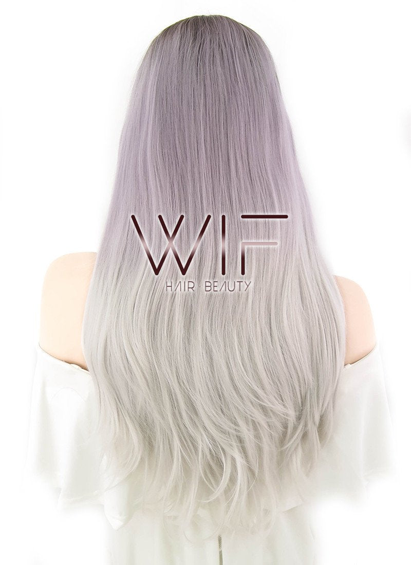 18" Long Straight Brown Purple Grey Mixed Lace Front Synthetic Hair Wig LF1604