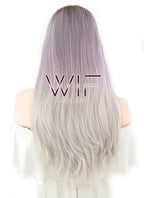 18" Long Straight Brown Purple Grey Mixed Lace Front Synthetic Hair Wig LF1604