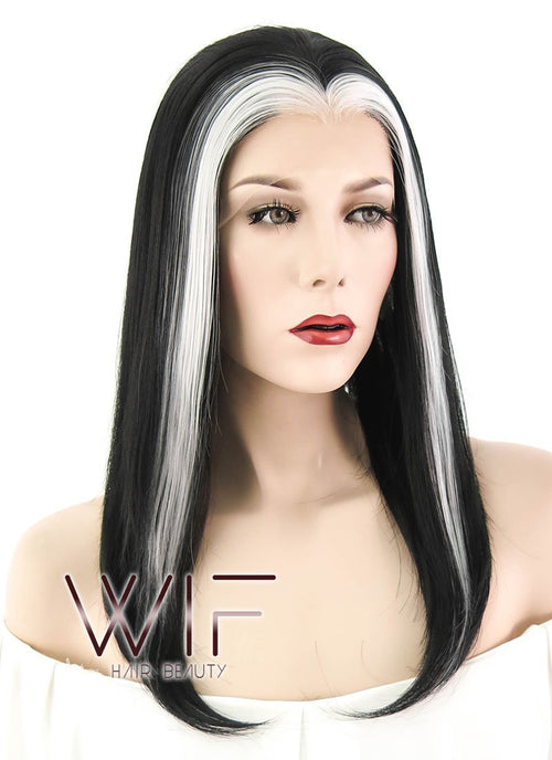 12" Short Straight Black Mixed White Lace Front Synthetic Hair Wig LF1605