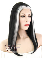12" Short Straight Black Mixed White Lace Front Synthetic Hair Wig LF1605