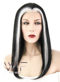 12" Short Straight Black Mixed White Lace Front Synthetic Hair Wig LF1605