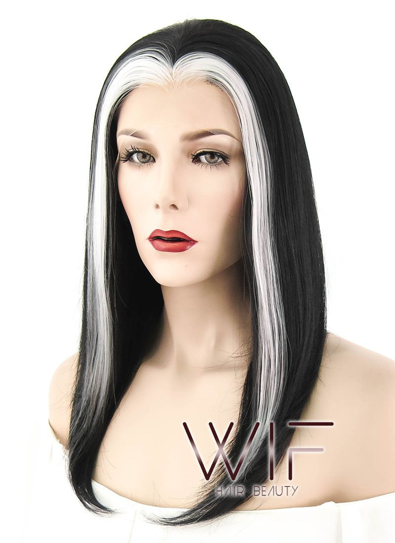 12" Short Straight Black Mixed White Lace Front Synthetic Hair Wig LF1605
