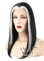 12" Short Straight Black Mixed White Lace Front Synthetic Hair Wig LF1605