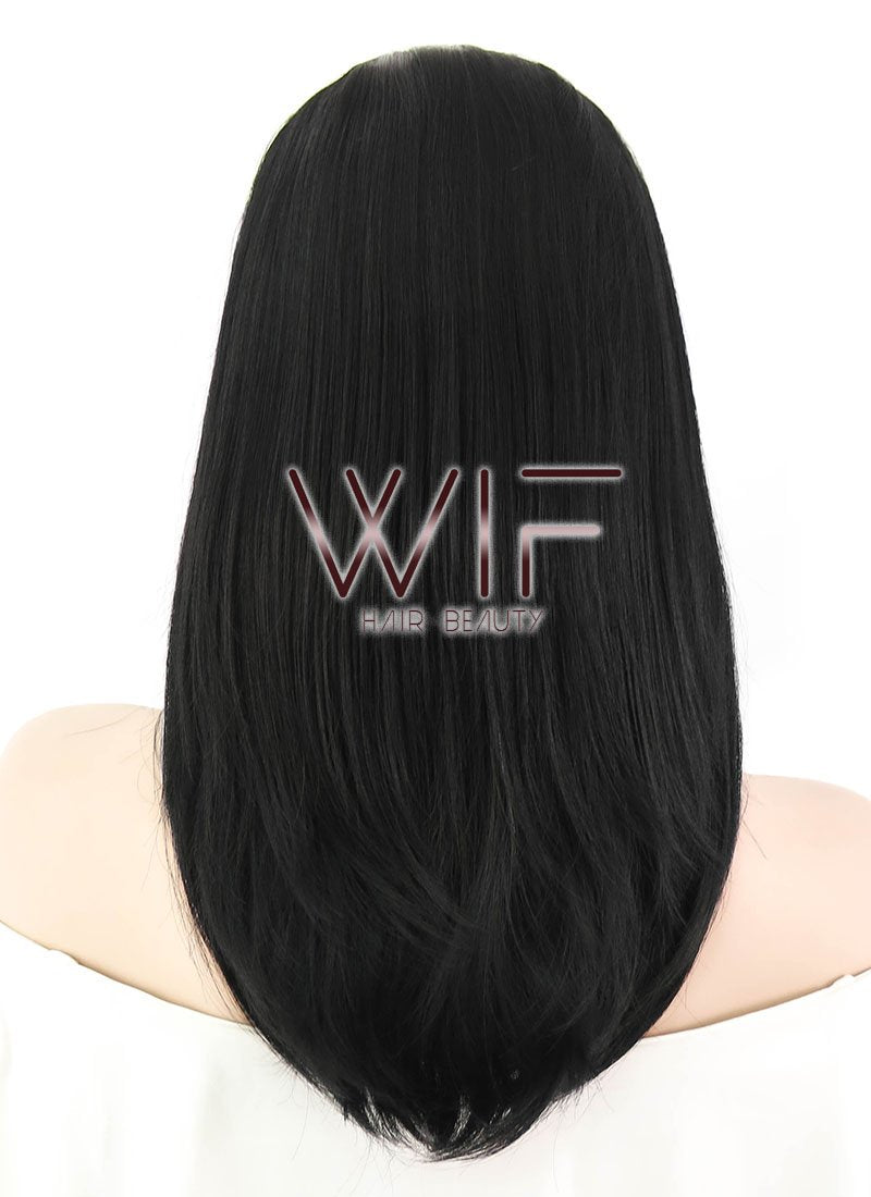 12" Short Straight Black Mixed White Lace Front Synthetic Hair Wig LF1605