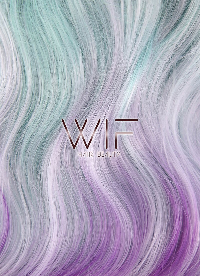24" Wavy Green Purple Ombre With Dark Roots Lace Front Synthetic Wig LF1607