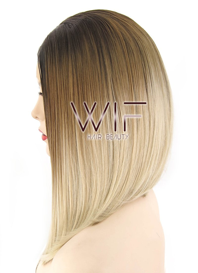 14" Straight Brown Blonde Ombre With Dark Roots Lace Front Synthetic Wig LF1608