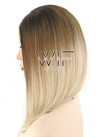 14" Straight Brown Blonde Ombre With Dark Roots Lace Front Synthetic Wig LF1608