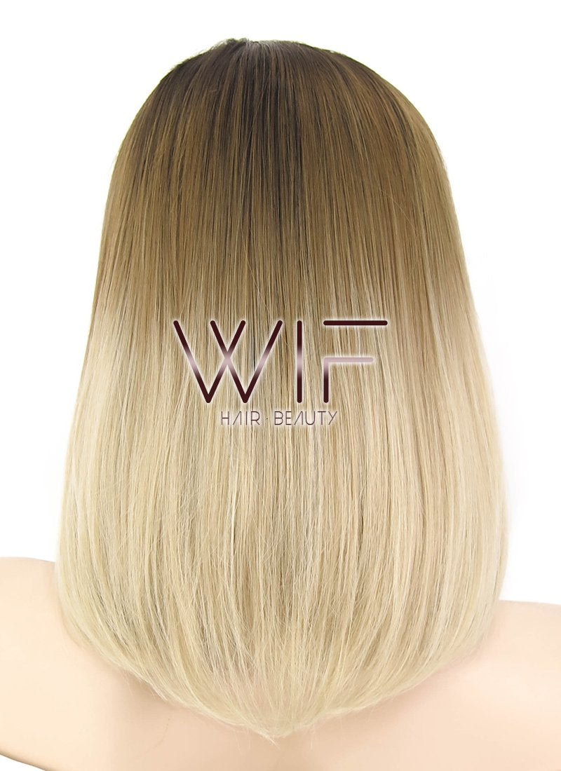 14" Straight Brown Blonde Ombre With Dark Roots Lace Front Synthetic Wig LF1608