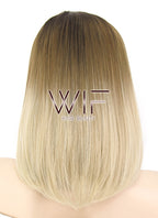 14" Straight Brown Blonde Ombre With Dark Roots Lace Front Synthetic Wig LF1608