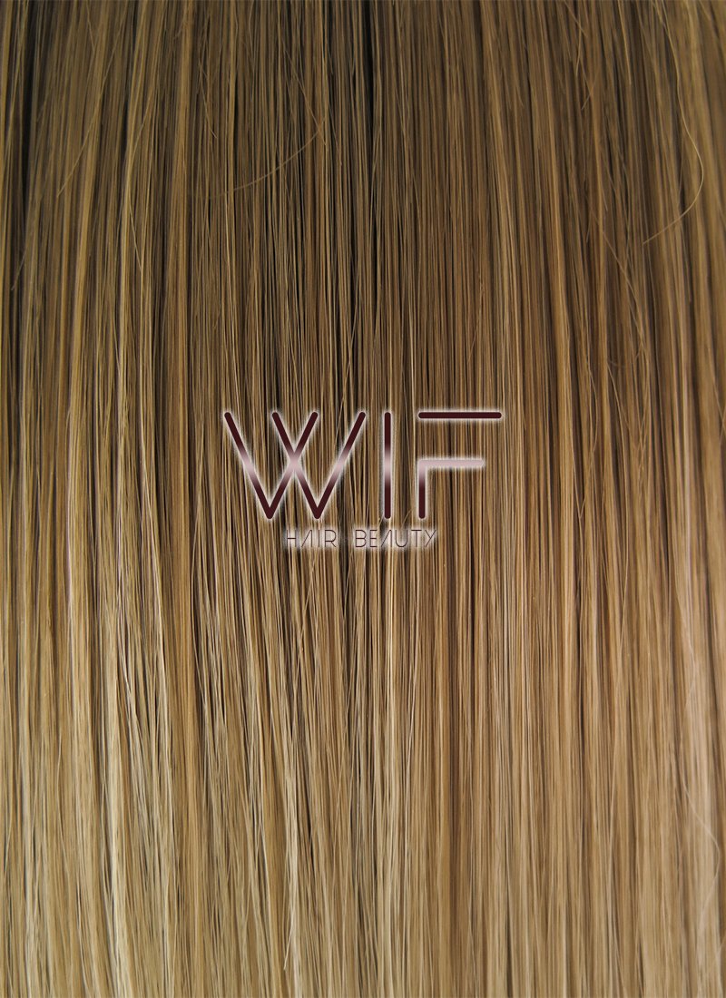 14" Straight Brown Blonde Ombre With Dark Roots Lace Front Synthetic Wig LF1608
