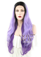 24" Wavy Two Tone Purple With Dark Roots Lace Front Synthetic Wig LF1609