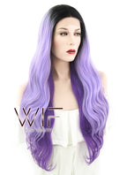 24" Wavy Two Tone Purple With Dark Roots Lace Front Synthetic Wig LF1609
