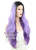24" Wavy Two Tone Purple With Dark Roots Lace Front Synthetic Wig LF1609