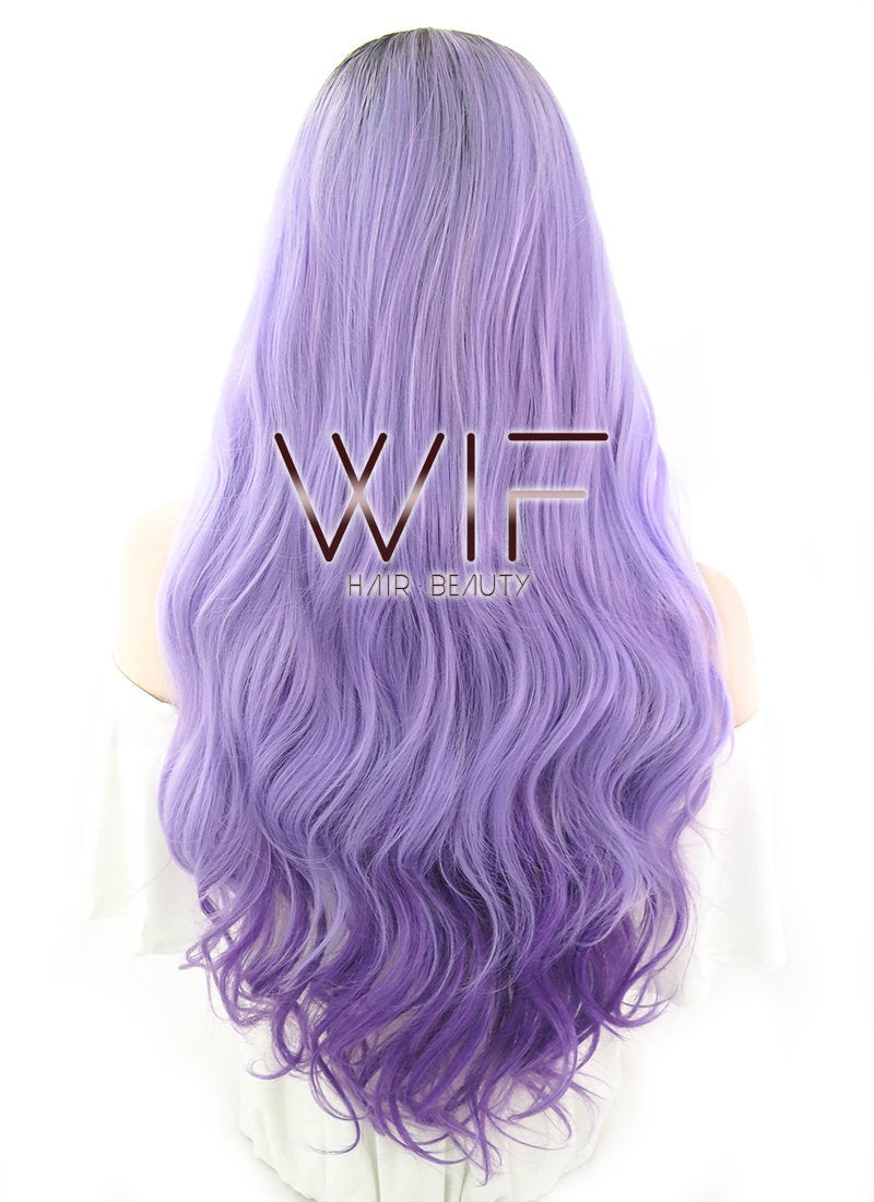 24" Wavy Two Tone Purple With Dark Roots Lace Front Synthetic Wig LF1609