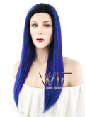 16" Straight Blue Purple Ombre With Dark Roots Lace Front Synthetic Wig LF1611