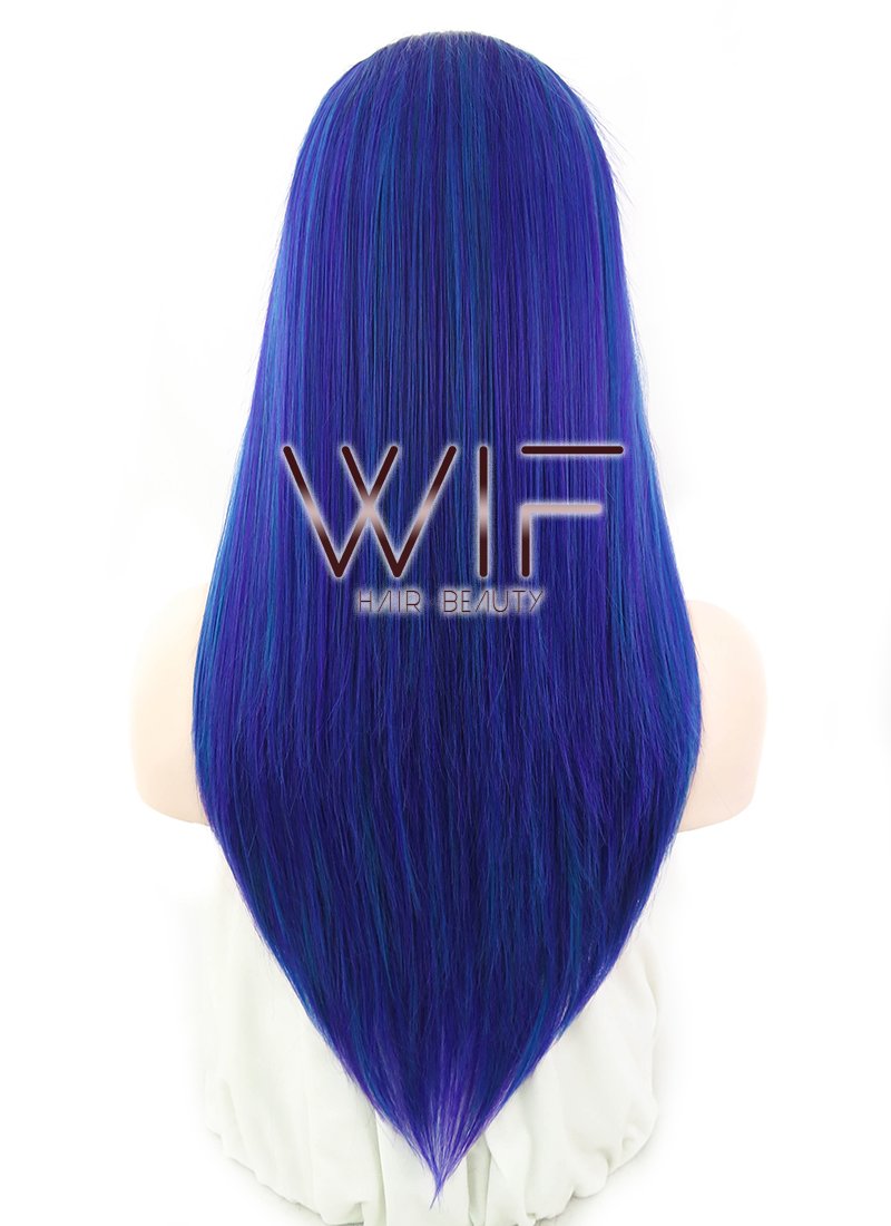 16" Straight Blue Purple Ombre With Dark Roots Lace Front Synthetic Wig LF1611