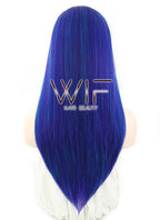 16" Straight Blue Purple Ombre With Dark Roots Lace Front Synthetic Wig LF1611