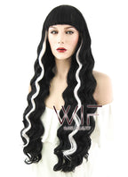 30" Wavy Black Mixed White Lace Front Synthetic Wig LF1612