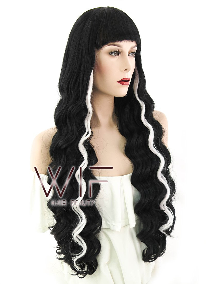 30" Wavy Black Mixed White Lace Front Synthetic Wig LF1612
