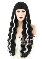 30" Wavy Black Mixed White Lace Front Synthetic Wig LF1612