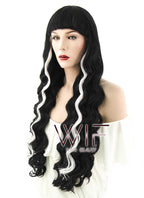 30" Wavy Black Mixed White Lace Front Synthetic Wig LF1612